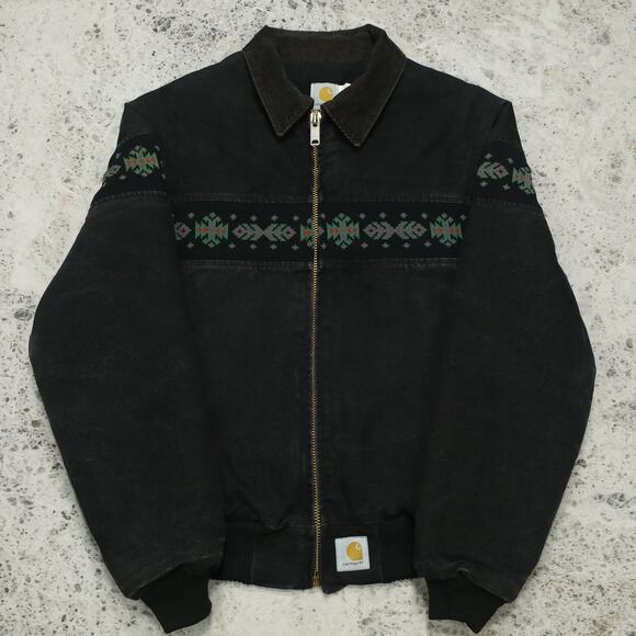 Vintage Carhartt JQ0405 Faded Black Aztec Jacket Size Medium - Large - Picture 2 of 16